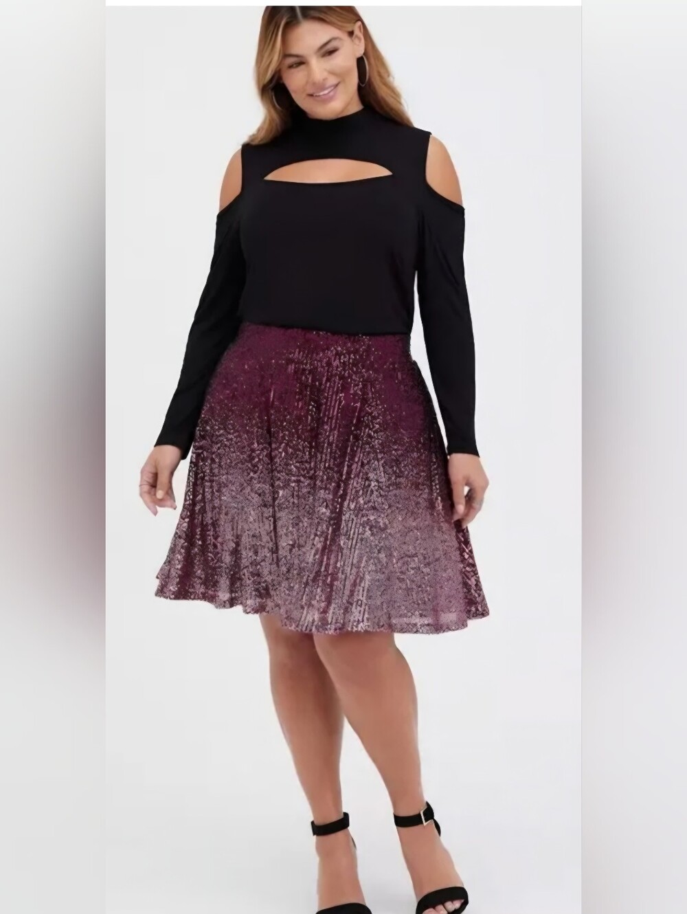 Torrid Ombré Sequin Mini Skater Skirt - Burgundy Pink Gradient, Size 3, NWOT!